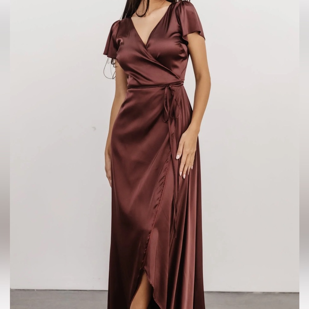 Baltic Born Satin Wrap Maxi Dress - Burgundy